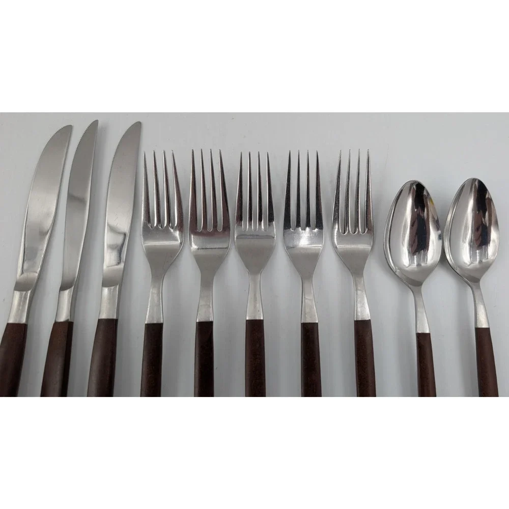 Epic Forged Stainless Brown Flatware MCM 10 Pieces Spoons Forks Knives